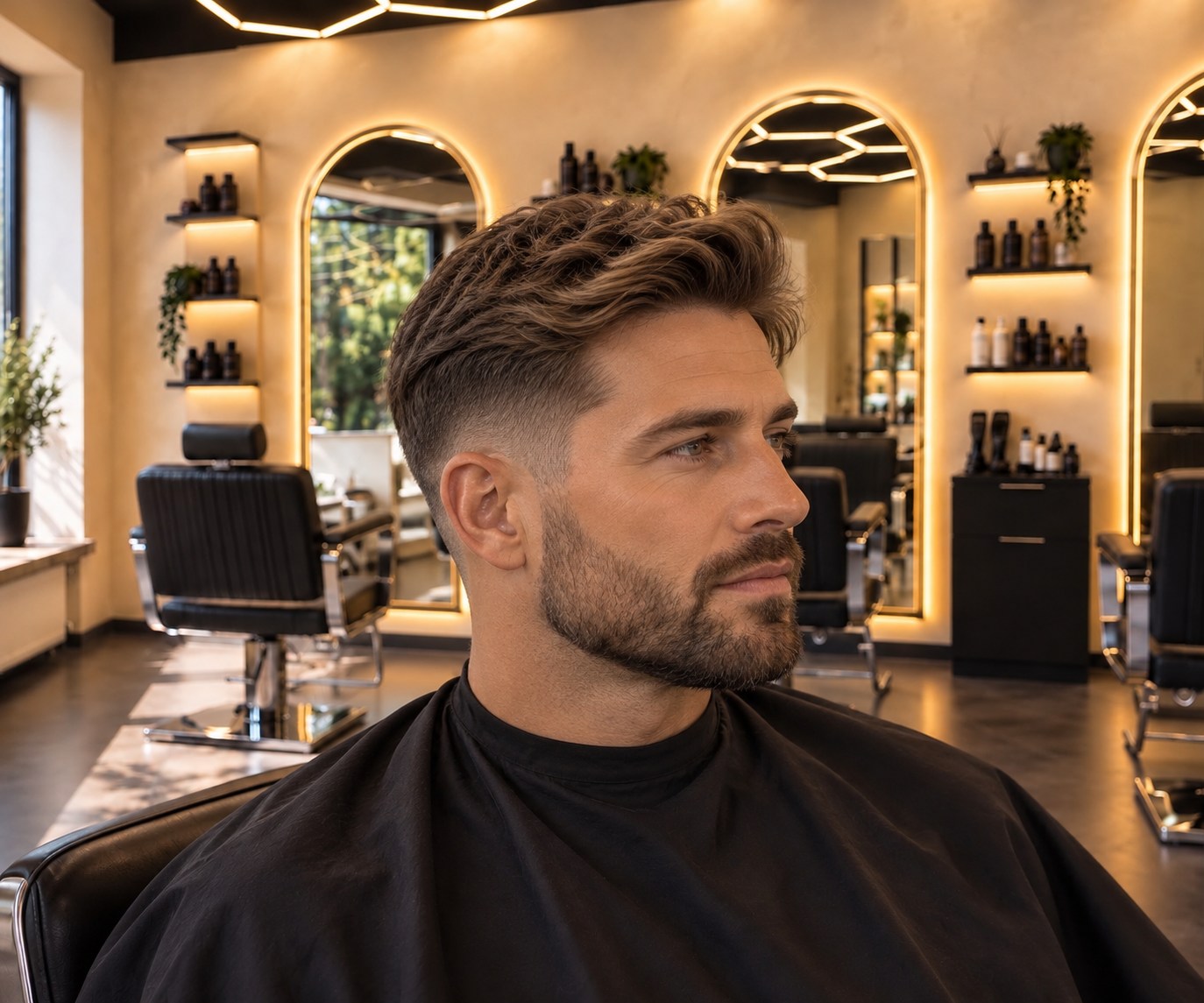 Moderner Herrenhaarschnitt mit präzisem Fade und gepflegtem Bart im Gent & Hair Studio